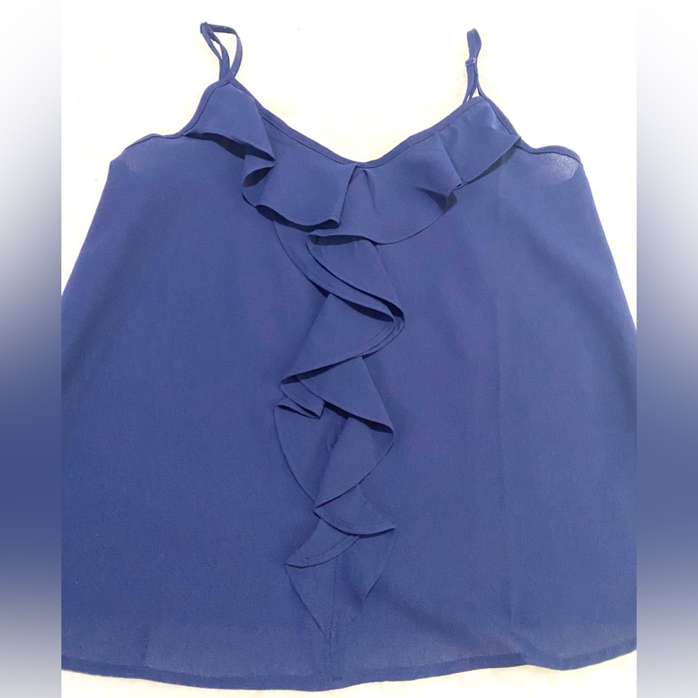 Paper Crane Womens S Navy Blue Ruffle Cami Top Boho Y2K Summer Coastal Grandma - Picture 6 of 16